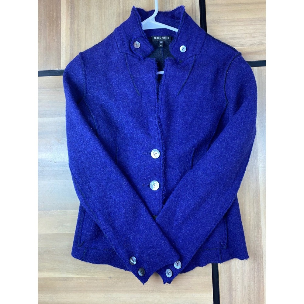 Eileen Fisher‎ Merino Wool Jacket Purple Button Front Pockets Womens